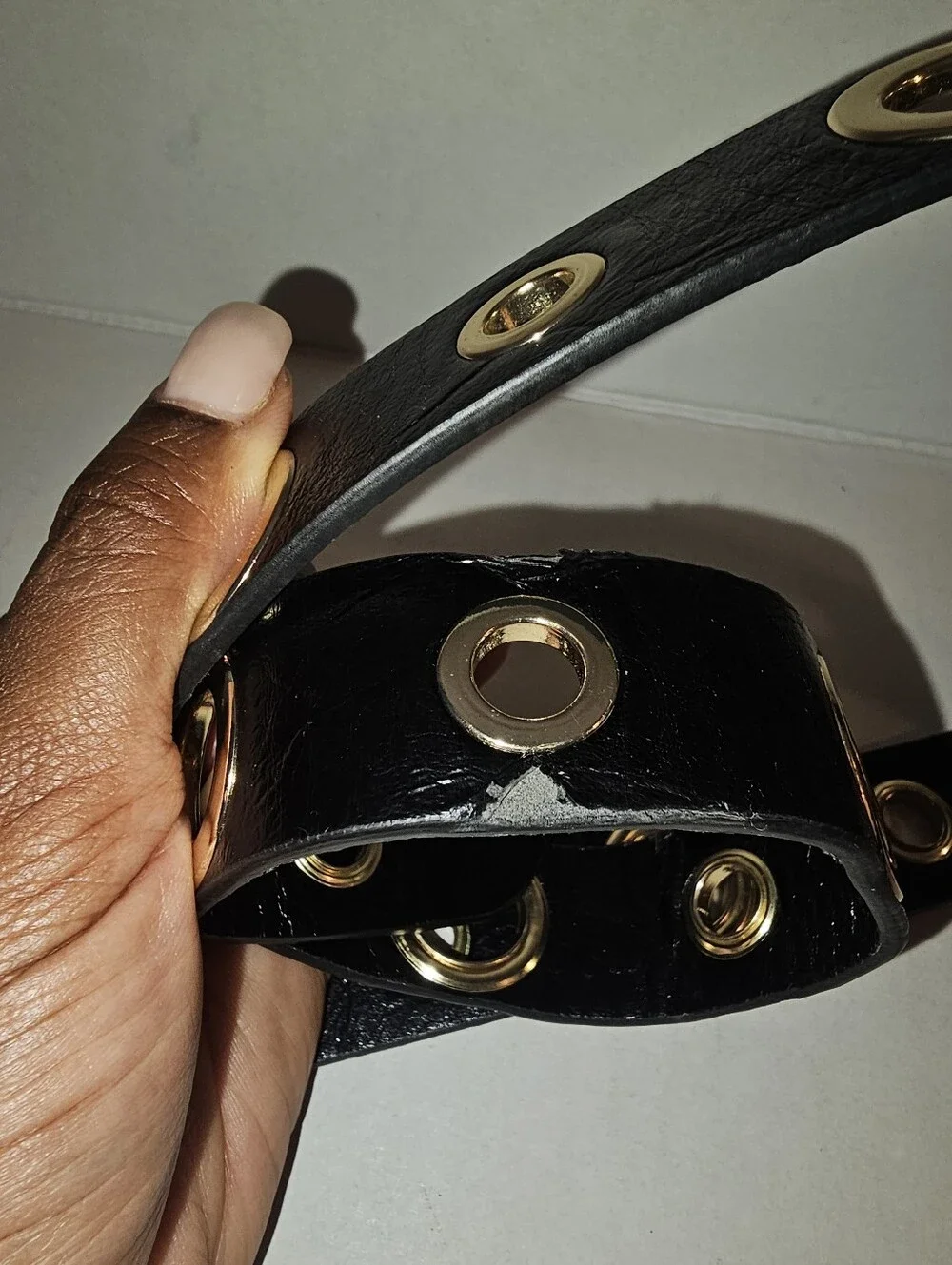 Topshop Black Leather Grommet Belt with Gold Buckle Size XS/S Womens